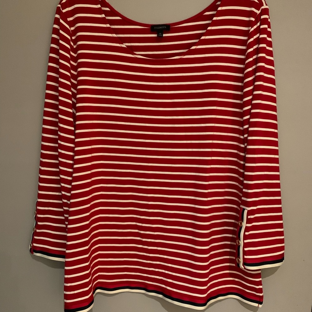 Talbots 3/4 striped button cuff tee